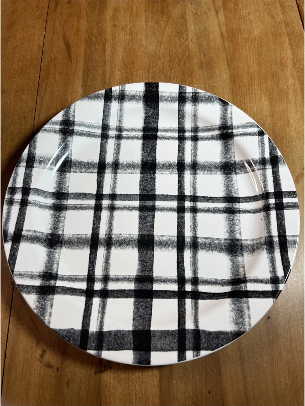 Robert Stanley Plaid Black & White 10.5” Dinner Plate, Set Of 2 New